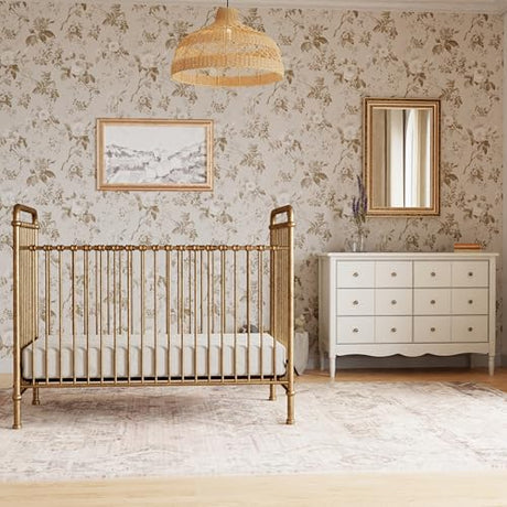 Namesake Abigail 3-in-1 Convertible Baby Crib (Gold) - GREENGUARD Gold Certified - Convertible Crib to Toddler Bed and Daybed - Baby Bed w/ 4 Adjustable Heights - Vintage Baby Crib Convertible NAMESAKE