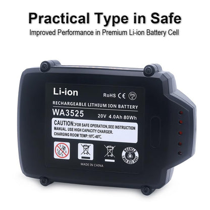 Biswaye WA3525 4.0 Ah 20V Replacement Battery, Compatible with WA3520 WA3575 WA3578 Battery for 20V and 40V[2x20V] Lithium PowerShare Cordless Tools WG163 WG170 WG154 WG261 WG545 WG779 WG183  - WoodArtSupply