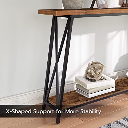 MAHANCRIS Console Table, 63" Industrial Entryway Table, Extra Long Sofa Table Behind Couch, X-Shaped Support, for Entryway, Hallway, Living Room, Rustic Brown CTHR4801Z MAHANCRIS
