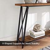 MAHANCRIS Console Table, 63" Industrial Entryway Table, Extra Long Sofa Table Behind Couch, X-Shaped Support, for Entryway, Hallway, Living Room, Rustic Brown CTHR4801Z MAHANCRIS