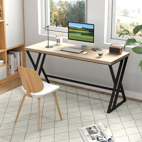 Tangkula 59" Computer Desk, Home Office Desk with Heavy-Duty Metal Frame & Crossbar, Executive PC Workstation, 5 FT Conference Room Table, Rectangular Meeting Table (Grey,1) Tangkula
