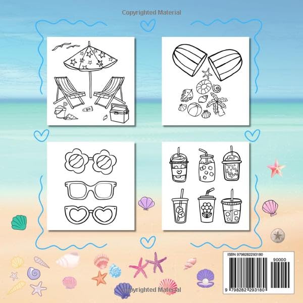 Beach Vibes, A Cute & Girly Coloring Book for Teens and Adults: Bold and Easy Designs, Summer Aesthetics, and Fun Beachy Illustrations WoodArtSupply