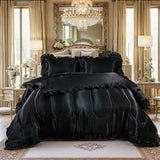 Satin Queen Comforter Set Silk Like Satin Bedding Set Hotel Soft Polyester Black Bed Set Luxury Silky Pillow Cover with Quilt Set Ruffle Down Comforter Home Decor Bedding_Dreamer