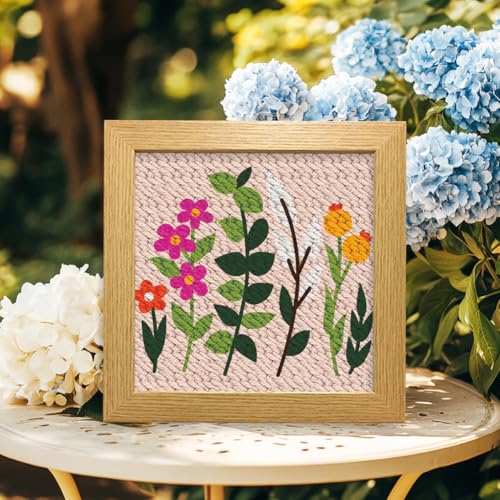 ORIGACH 2 Set Embroidery Punch Needle Kit with Frame, Wildflower Needle Punching Kit with Patterns, Threads, Tools & Instructions for Beginners & Adults, DIY Wall Hanging Decor