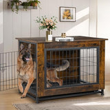 JY QAQA Dog Crate Furniture, Wooden Dog Crate Table, Dog's Furniture with Double-Doors, Indoor Dog Kennel, Dog Cage/Brown/XL JY QAQA PET