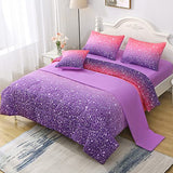 JQinHome Twin Pink Purple Comforter Set, 6 Piece Bed in A Bag 3D Colorful Bedding Set for Girls Kids (1 Comforter,2 Pillowcases,1 Flat Sheet,1 Fitted Sheet,1 Cushion Cover)(Pink Purple) JQinHome