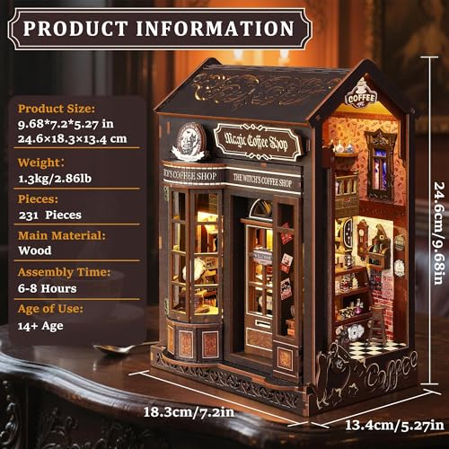 SUNNINO Book Nook Kit - DIY Miniature Doll House Kit Doll House 3D Wooden Puzzles with LED Lights, Book Nook Kits for Adults and Teens Best Gifts for Family Friends