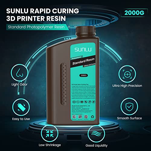 SUNLU 3D Printer Resin, 2000g Standard Photopolymer 405nm UV Curing Resin for 4K/8K LCD/DLP/SLA Resin 3D Printer, 3D Printing Liquid Fast Curing Resin, High Precision, Low Shrinkage, 2KG, Clear Red