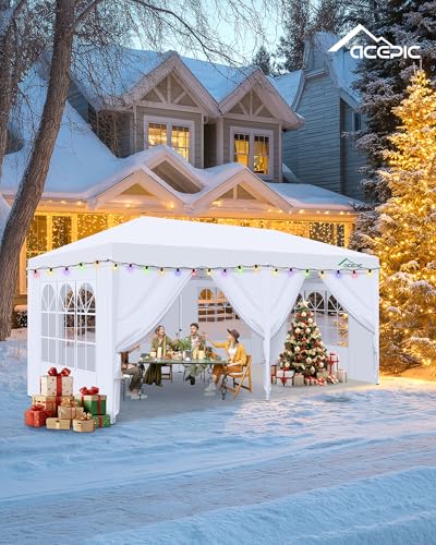 Acepic 10x20 Pop Up Canopy Tent with 6 Removable Sidewalls, One-Push Center Lock Design, Commercial Grade Waterproof Party Gazebo, UV Protection Outdoor Event Shelter with Church Windows, White Acepic
