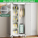 71" Tall Broom Closet Storage Cabinet with Hanging Rod for Cleaning Supplies & Tools,Metal Utility Storage Cabinets with Lock,Wardrobe Cabinets with Adjustable Shelves for Garage,Laundry Room,Bedroom Lusiwry