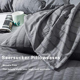 AveLom Seersucker Duvet Cover Set King Size (104 x 90 inches), 3 Pieces (1 Duvet Cover + 2 Pillow Cases), Dark Gray Ultra Soft Washed Microfiber, Textured Duvet Cover with Zipper Closure, Corner Ties AveLom