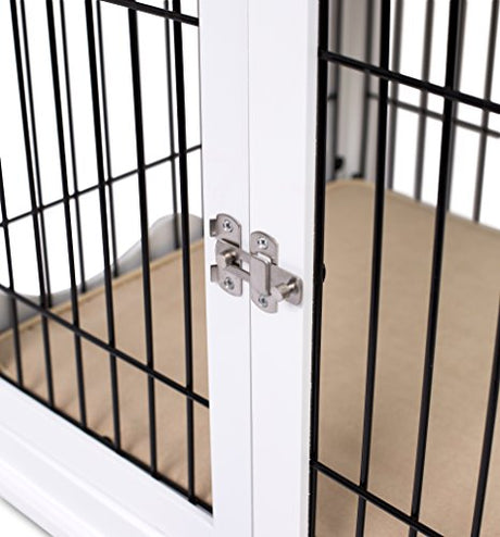 INTERNET'S BEST Decorative Dog Kennel with Pet Bed, Small Pet House, Double Door Indoor Crate, Engineered Wood & Wire Furniture, Side Table & Nightstand, Fits Small Dogs - White Internet's Best