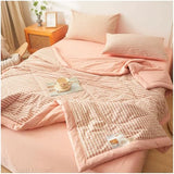 Double Quilt Summer Duvet Quilted Bedspread for Single or Double Bed Soft and Breathable Reversible Quilt in 100% Cotton Hypoallergenic Sofa Blanket Pink 02 180x220cm Generic