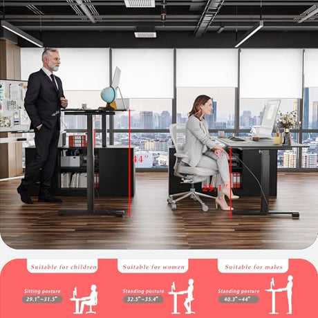 Hitow L Shaped Standing Desk Height Adjustable, 63" W Electric Sit Stand Desk with Drawers & Storage Cabinet, Reversible Home Office Table Corner Computer Workstation, Modern Black (29.1"-44" H) Hitow