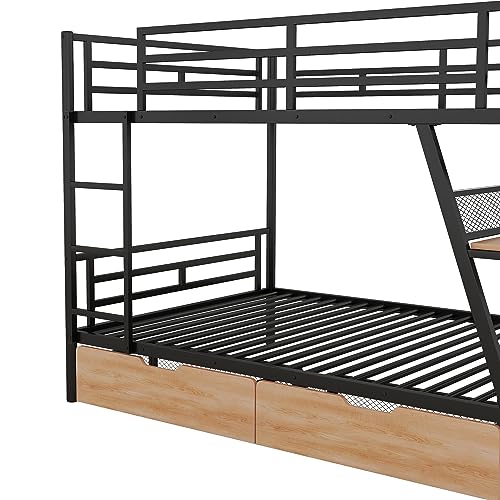 DEYOBED Black Full Size Metal Gaming Bunk Bed with Built-in Desk, LED Light Strip and Storage Drawers - WoodArtSupply