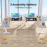 farexon 63x55 Inch L Shaped Standing Desk with Outlets, Electric Adjustable Height Stand Up Desk, Corner sit Stand Desk with Mouse Pad, Hook, Home Office Writing Gaming Computer Workstation, Oak Grey farexon