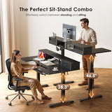 OffiGo U Shaped Electric Standing Desk with Drawers, 55 Inch Height Adjustable Desk with Keyboard Tray ＆ Ergonomic Monitor Stand, Sit Stand Table with Power Outlets for Home, Office, Black OffiGo