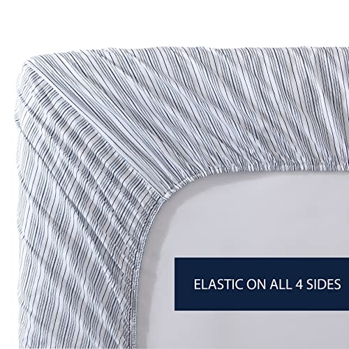 Nautica - Full Fitted Sheet, Cotton Percale Bedding, Casual Home Decor (Beaux Stripe Blue, Full) Nautica