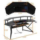 Auromie 72" Gaming Desk with Power Outlet & Led Strip, Large Wing-Shaped Computer Desk w Monitor Stand & Keyboard Tray & RGB Mouse Pad, Studio Desk w Storage Shelf Headphone Hook Cup Holder Auromie