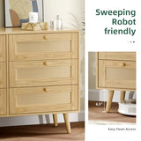 infurnic 6 Drawer Rattan Dresser for Bedroom, Modern Wooden Dresser Chest with Handles for Bedroom, Hallway and Living Room, Wood Oak infurnic