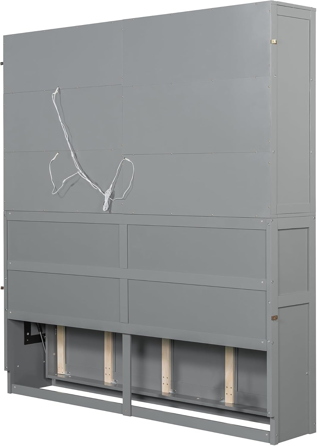 Twin Horizontal Murphy Bed with Storage Cabinet, LED Light and Charging Station,Wood Folding Murphy Wall Bed Cabinet with Bookcase and Shelves for Adult (Grey) MERITLINE