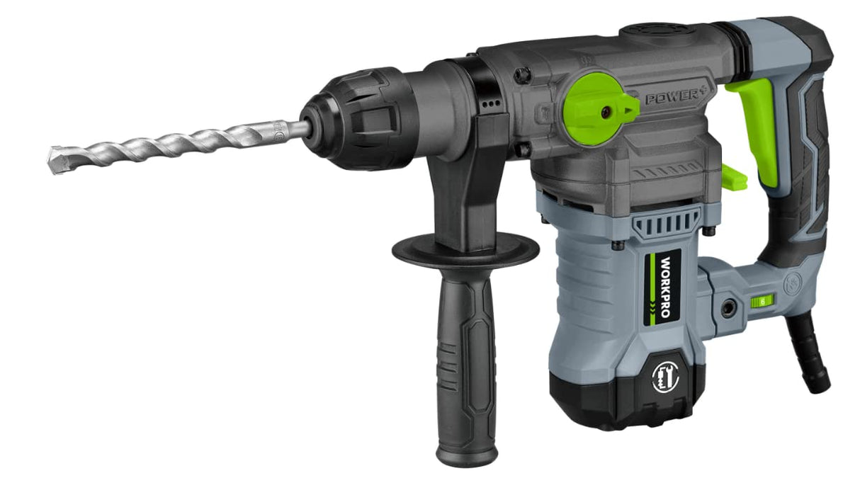 WORKPRO Premium 1-1/4 Inch SDS-Plus Rotary Hammer Drill, 12.5AMP, Heavy Duty Corded Version for Concrete Demolition Chipping Rotomartillo, 5 SDS-Plus Bits WORKPRO