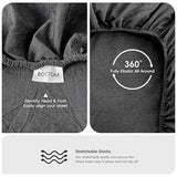 MooMee Fitted Bottom Sheet Only 100% Washed Cotton Linen Like Textured Breathable Durable Soft Comfy Deep Pocket Fits Mattress up to 17" (Dark Grey, Twin) MooMee