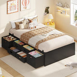ADORNEVE Twin Bed Frames with 12 Storage Drawers, Metal Bed Frame Twin with Steel Slat Support, Footboard, Platform Bed for Kids,Teens, No Box Spring Needed, Easy Assembly, Noise-Free,Black ADORNEVE
