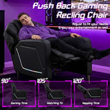 SnyFivv Gaming Recliner Chair with LED Lights, Racing Style PU Leather Gaming Recliner for Adults, Ergonomic Push-Back Recliner with Lumbar Pillow, Home Theater Seating with Side Pockets, Black