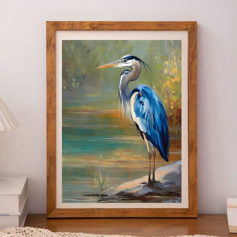 CDYCNXZ Blue Heron Diamond Art Kit for Adults, Nature Wildlife Animal Diamond Painting for Beginners, Bird Round Gemstone Artwork Home Wall Decoration 12x16 inch CDYCNXZ