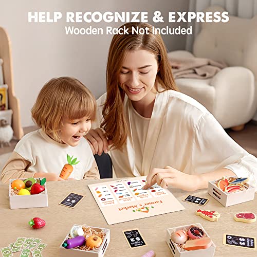 Wooden Play Food Sets for Kids Kitchen - 100% Wood 43 Pieces Kids Toy Food for Toddlers 3+ Year Old, Pretend Food Play Kitchen Accessories Set for Boys and Girls - WoodArtSupply