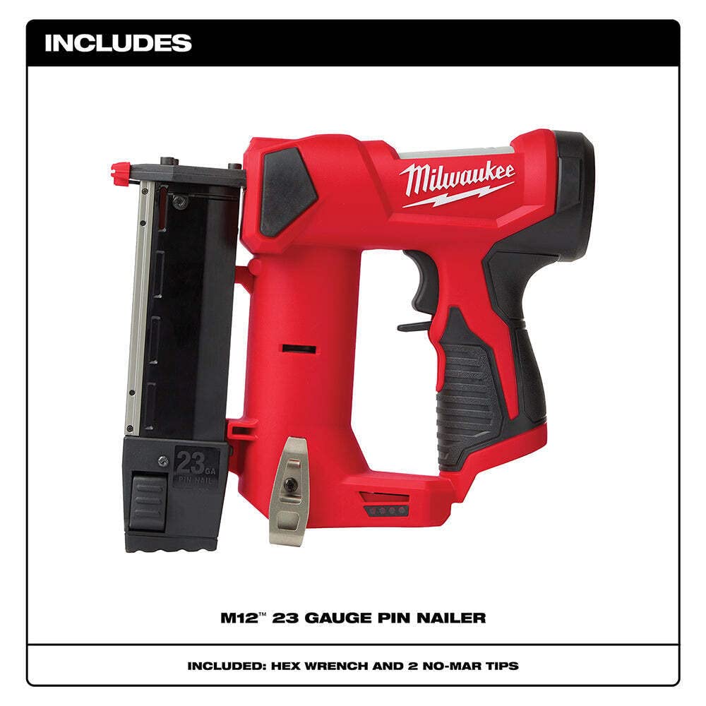 2540-20 M12 12V 23 Gauge Compact Cordless Pin Nailer - Bare Tool - WoodArtSupply