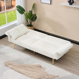 Japovker 79'' White Futon Sofa Bed, Corduroy Upholstered Folding Loveseat Couch with Adjustable Backrest and Armrests,Sleeper Sofa with Gold Metal Legs for Small Space Living Room (White) Japovker