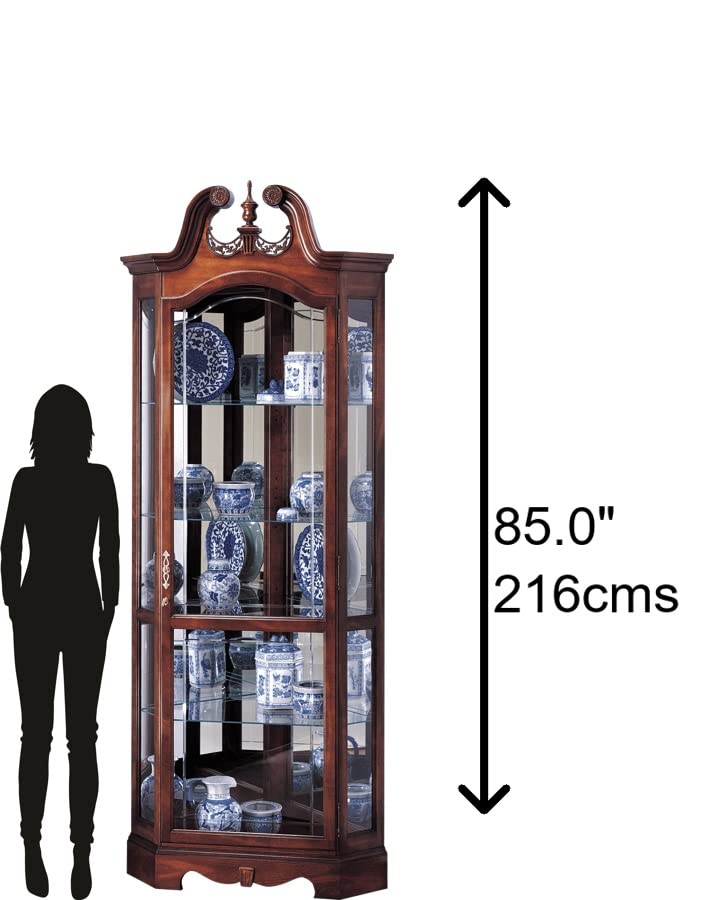 Howard Miller Berg Corner II Curio Cabinet, Brown Finish Level Display Cases for Collectibles with Interior Lights Antique Storage Cabinet - Adjustable Glass Shelves, Living Room & Office