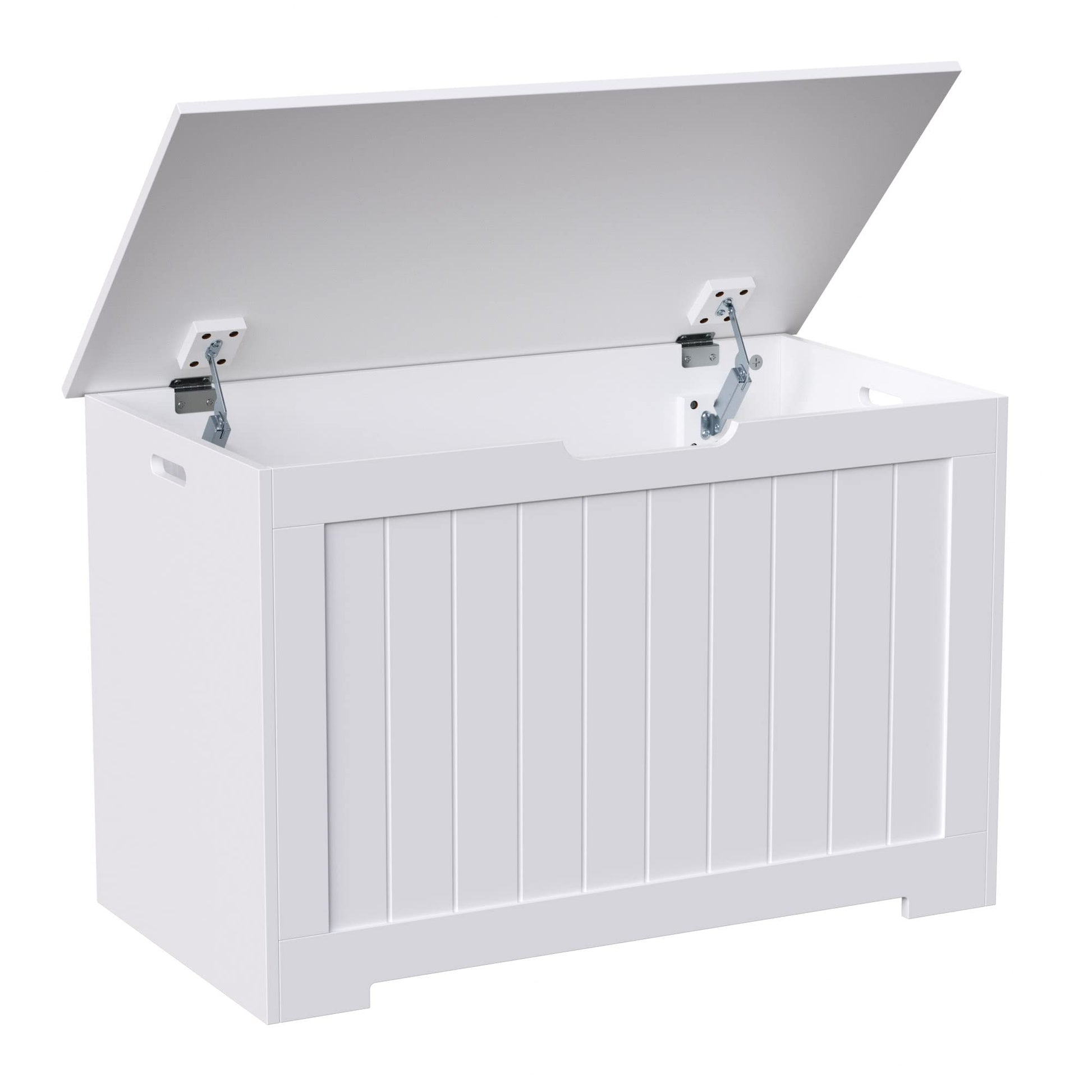 ZENY Lift Top Storage Cabinet Bench, Wooden Chest Room Organizer Bin with 2 Safety Hinges (White) - WoodArtSupply