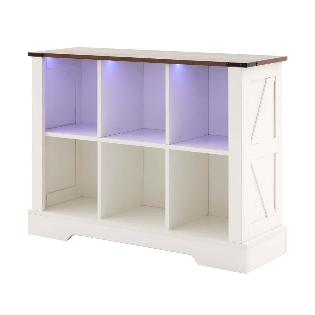 Hanamako 6 Cube Storage Organizer, 2-Tier Bookshelf with LED Lights, Wood Cube Shelf, Free Standing Display Cabinet, Horizontal Long Shelf for Home Office, White Hanamako