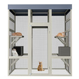 YOPTO 62.6" Outdoor Cat House Big Catio Wooden Cat Shelter Enclosure with Platforms,Upgrade Waterproof Cover,Rust-Proof Metal Wire,Grey YOPTO