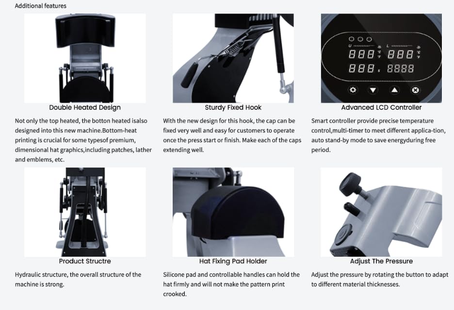 Dual Hat Heat Press, Automatic Double Heater Semi-Automatic Open Printing Cap Machine with Multi-Timer and Laser Alignment, 3 Different Size Hat Pads Included Generic