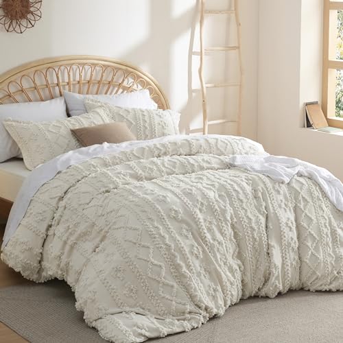 Bedsure Boho Twin Duvet Cover, Soft & Comfortable Elegant Design Boho Bedding for Decoration, Machine Washable Comforter Cover for All Seasons,Includes 1 Duvet Cover & 1 Pillow Sham,Beige Bedsure