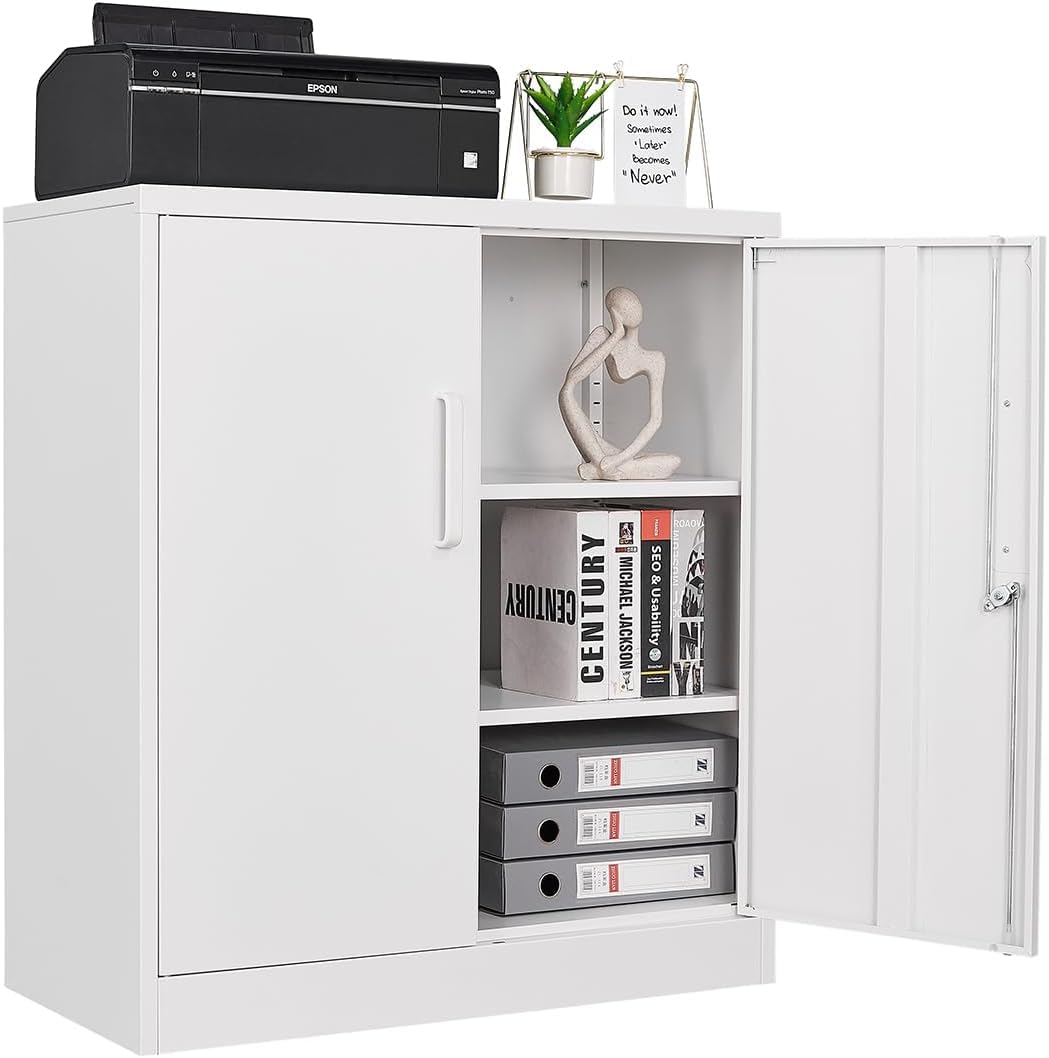AFAIF Metal Storage Cabinets with Locking Doors, 36 inch Lockable Steel Office Cabinet with Adjustable Shelves, Small Short Garage Caninet, White Locked Tool Caninets for Home, Office, Garage, Hallway AFAIF