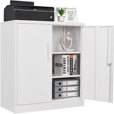 AFAIF Metal Storage Cabinets with Locking Doors, 36 inch Lockable Steel Office Cabinet with Adjustable Shelves, Small Short Garage Caninet, White Locked Tool Caninets for Home, Office, Garage, Hallway