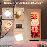ENSTVER Infrared Wood Sauna 5.4Ft 1 Person, Luxury Full Spectrum Far Infrared Sauna Features Low EMF 1240w 7-Light Dynamic & Music Speakers, Canadian Hemlock Dry Indoor Saunas for Home & Gym ENSTVER