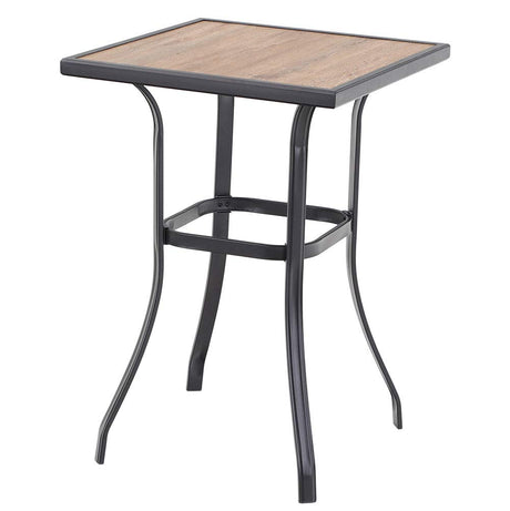 PHI VILLA Patio Bar Table, Outdoor Bar Height Bistro Table with Wooden-Like Table Top & Metal Frame, Brown PHI VILLA