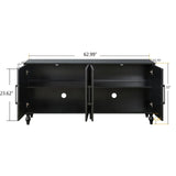 WILSHINE Sideboard Buffet Credenzas for Living Room, 63" Antique Black Entryway Table with Storage Accent Cabinet, Carved Flowers Doors & Wire Holes WILSHINE