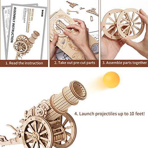 ROKR 3D Wooden Puzzles Model Building Kits Cannon Toys - DIY Wooden Catapult Toys for Kids STEM Educational Projects for Boys/Girls/Adults