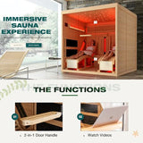 BNEHS Infrared Sauna,2 Person Luxurious Indoor Sauna with Recliner, Wooden Sauna with 7-Color Starry Ceiling,9 Heating Tubes,5 Carbon Panels,2-in-1 Door Handle,Himalayan Salt Brick,220V BNEHS