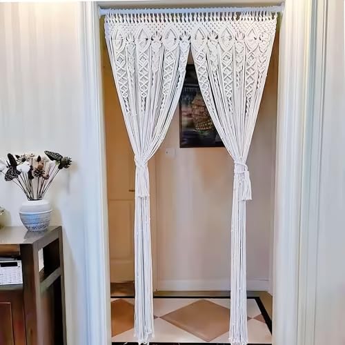 OIHYA Macrame Curtain Wall Hanging Handmade Boho Curtains for Wedding Backdrop Arch Closet Room Divider Boho Wall Decor 40"X80" OIHYA