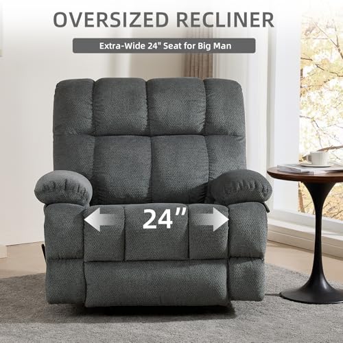 ParlorDream Oversized Rocker Recliner Chair, Overstuffed Extra Wide Manual Rocking Recliner, Adults Chair for Big Man, Reclining Sofa Chairs for Living Room,Grey