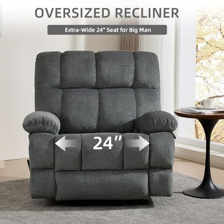 ParlorDream Oversized Rocker Recliner Chair, Overstuffed Extra Wide Manual Rocking Recliner, Adults Chair for Big Man, Reclining Sofa Chairs for Living Room,Grey ParlorDream
