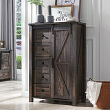 T4TREAM 5 Drawers Dresser for Bedroom w/Sliding Barn Door, Farmhouse Modern Tall Dresser 5 Chest of Drawers, Storage Organizer Dresser for Bedroom, Hallway, Living Room, Kids Room, Dark Rustic Oak T4TREAM